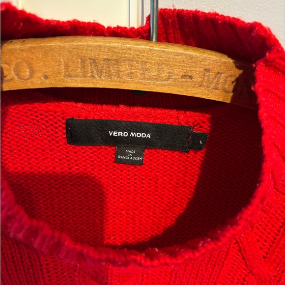 Vero Moda Women Large Knit Sweater Vibrant Red Cozy Cabinecore Cottagecore - Picture 4 of 4